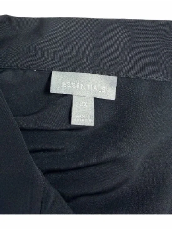 Essentials Black Pintuck Button Down Blouse 2X Plus Size Short Sleeve - Picture 4 of 5